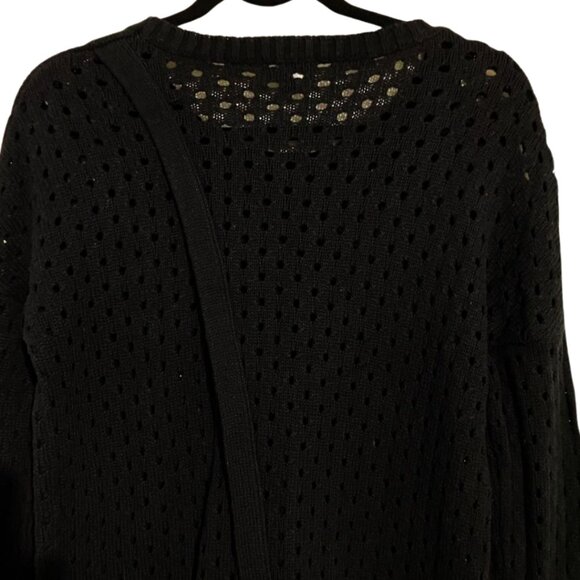 NWT Colour Works Fishnet Sweater XS Black Open Weave Cutout Cotton Knit Pullover - Picture 4 of 15